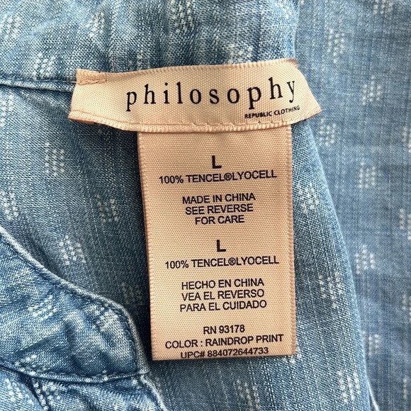 Philosophy Womens 100%-Tencel Lace Up Dress, Blue, Raindrop Print size Large - Picture 7 of 8